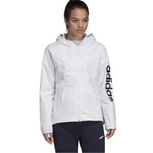 Adidas Women’s Windbreaker Jacket White Lightweight Mesh Lined Hooded Sz M